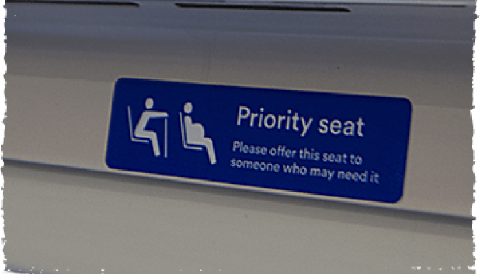 Priority seating sign on a train