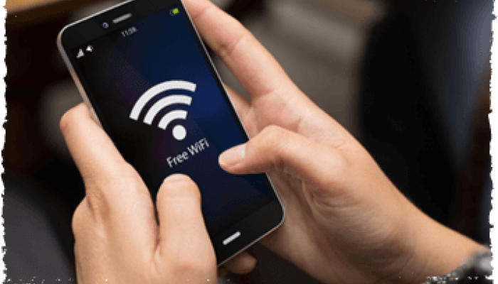 Passenger using free Wi-Fi on the train