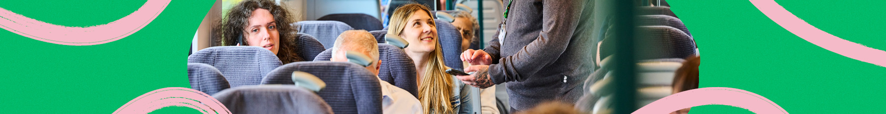 girl on train smiling at conductor