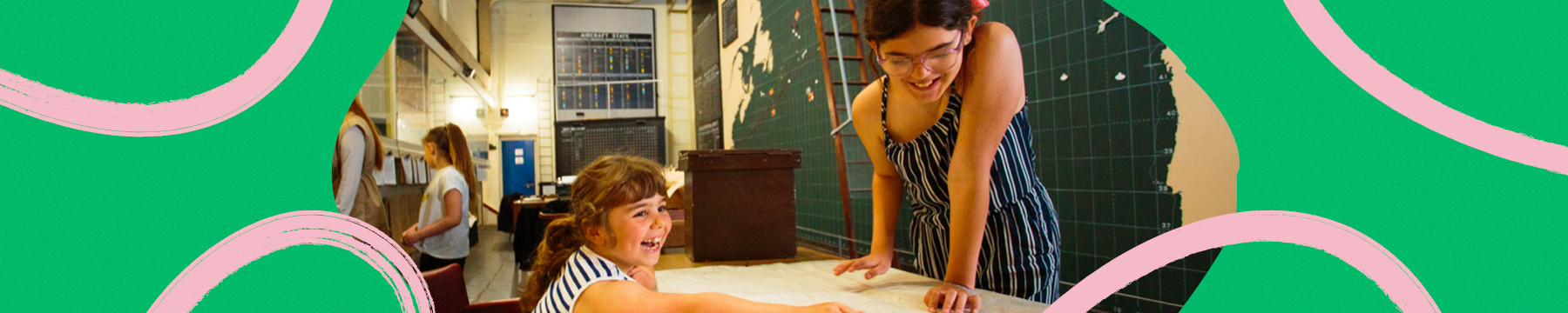children in the map room at the western approaches museum in liverpool
