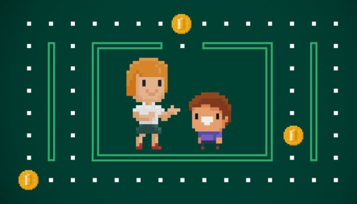 Pixel artwork of a parent with a child