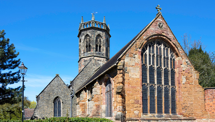 church building with blue skies