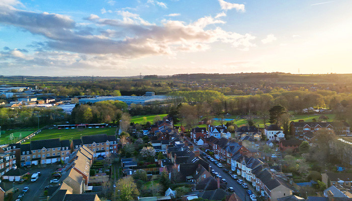 drone overhead view of Leighton Buzzard
