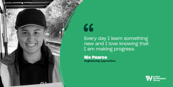 Rio Pearce testimonial card that says every day I learn something new and I love knowing that I am making progress.