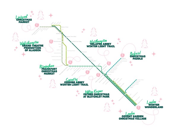 London Northwestern Railway Christmas Map showing Christmas events on their network