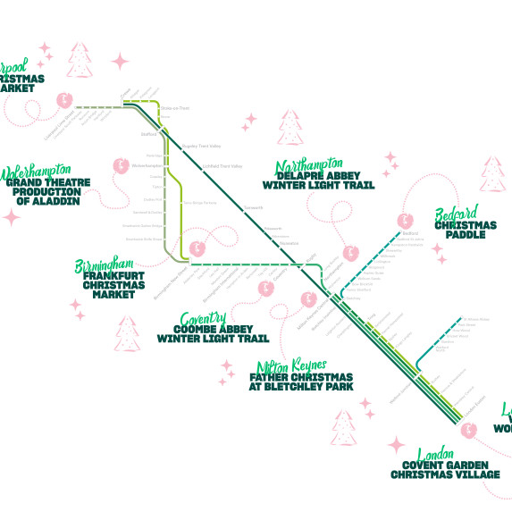 London Northwestern Railway Christmas Map showing Christmas events on their network