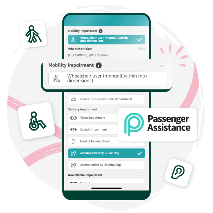 screenshot of passenger assistance app 