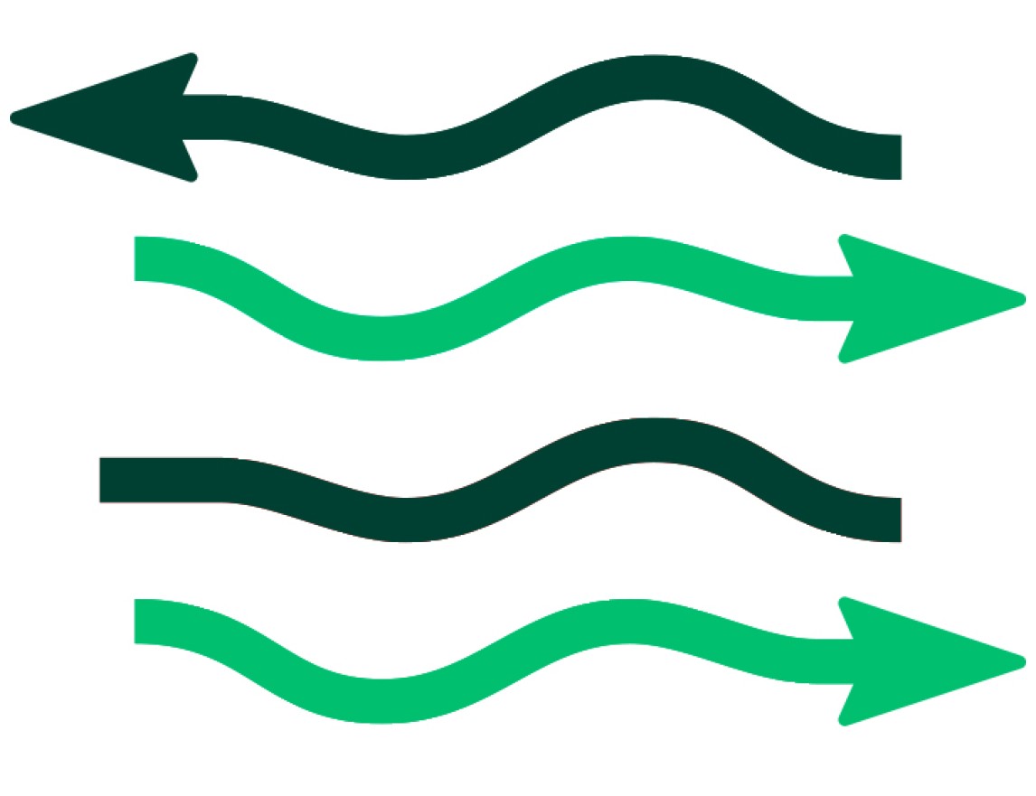 Wavy arrows representing air flow