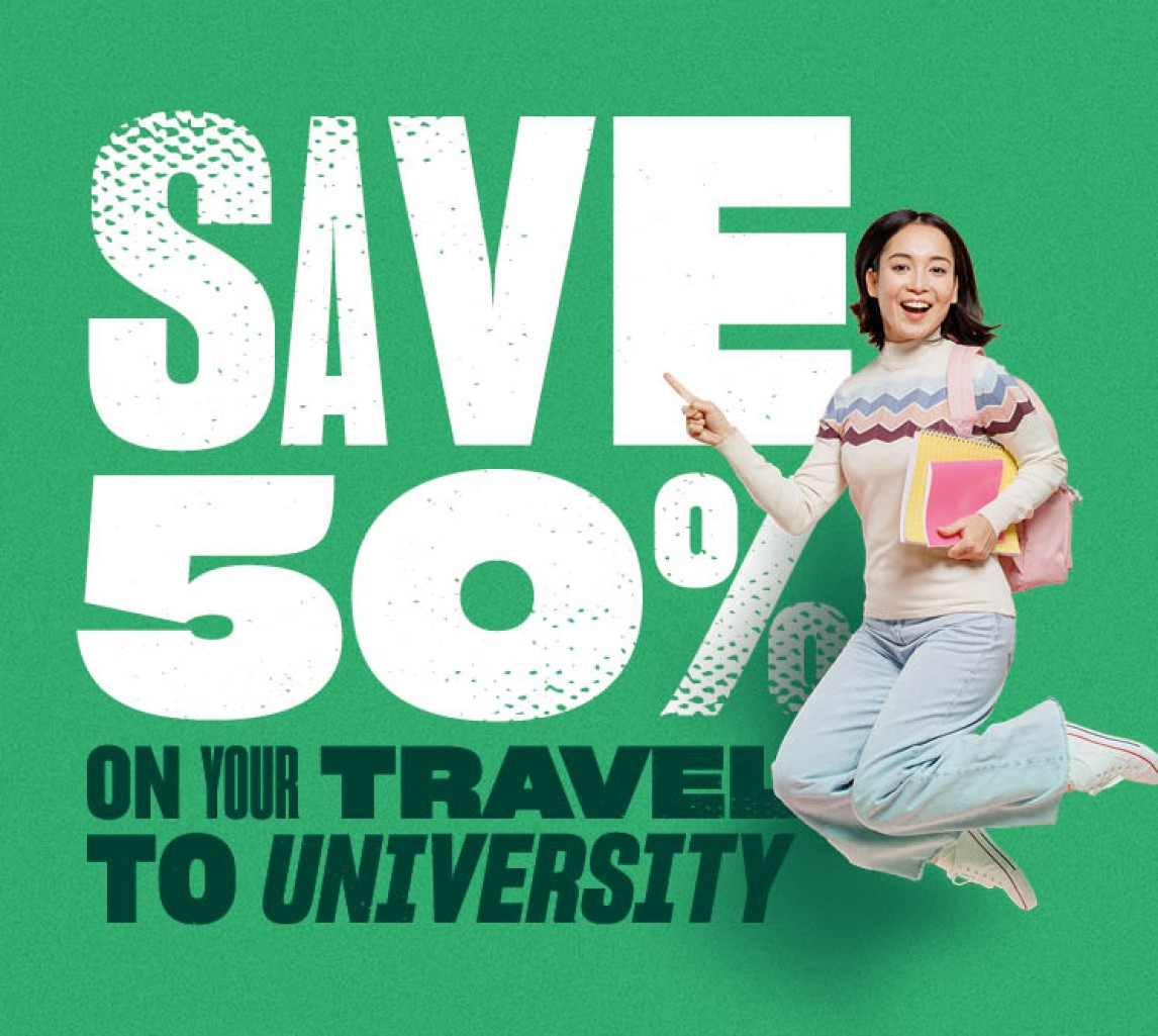 Save 50% on your travel to University