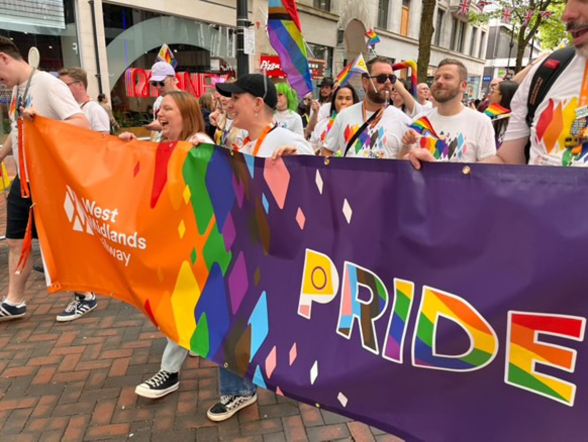 Colleagues of West Midlands Railway celebrating Birmingham Pride 2025