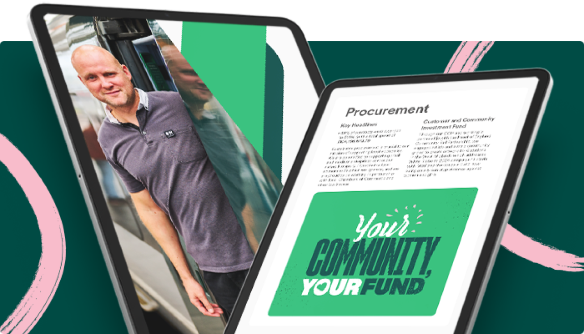 tablet screen with your community, your fund displayed